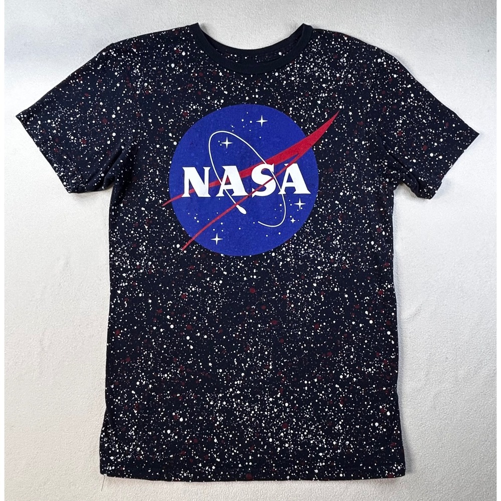 Buzz Aldrin NASA Galaxy Star Splatter Graphic T-Shirt Kids Small Black Space Tee